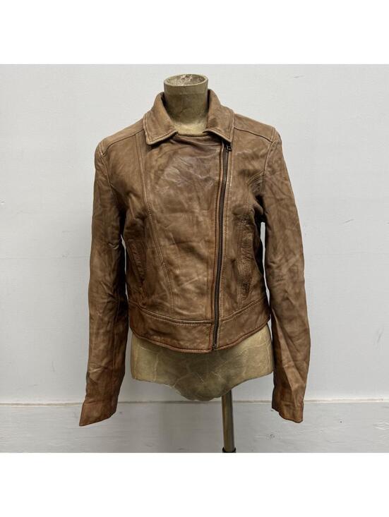 Mango Jackets & Blazers - Vintage Brown Faded Moto Genuine Leather Jacket
